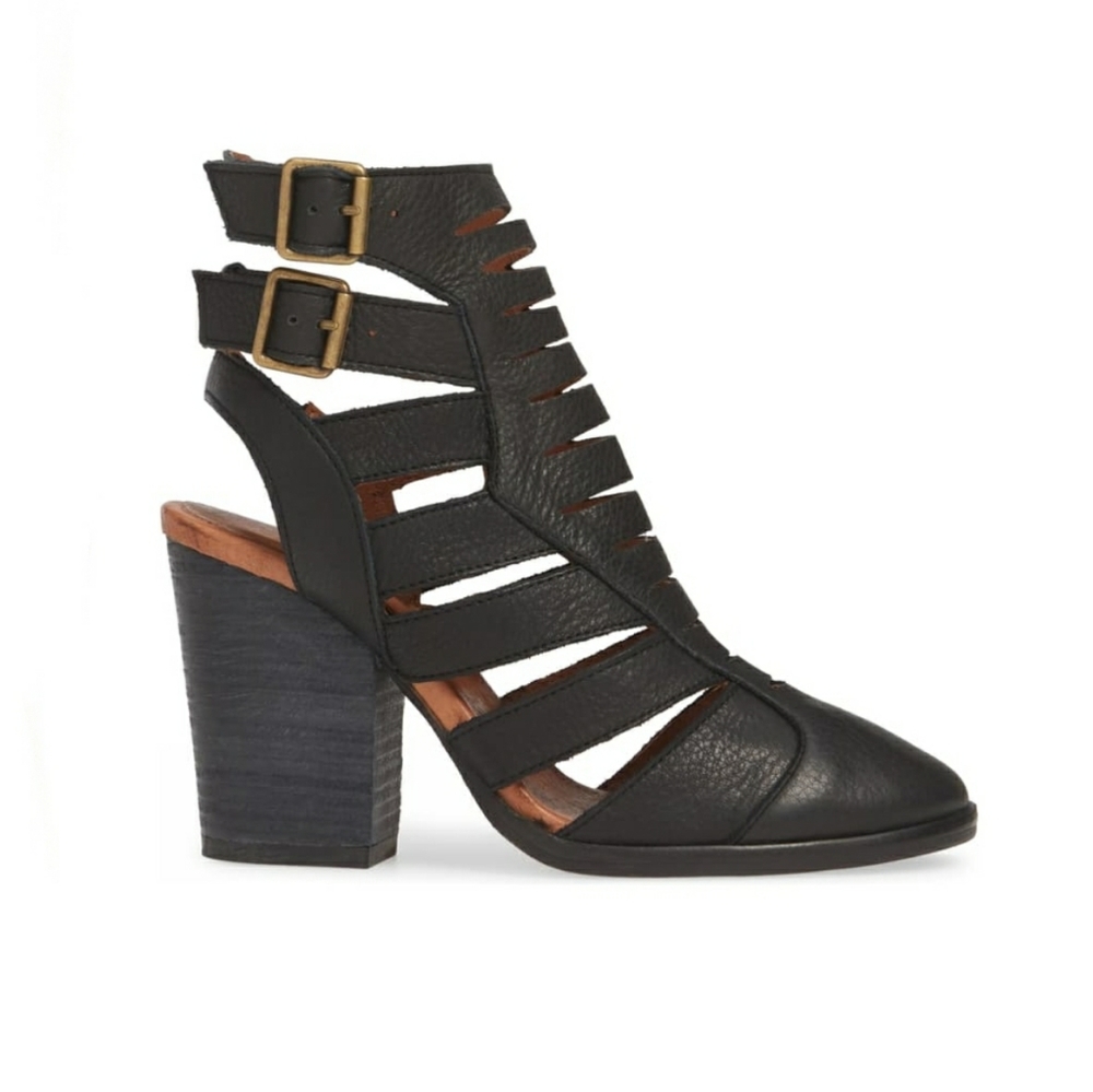 Stylish Strappy Free People Black Leather Booties - Picture 8 of 10
